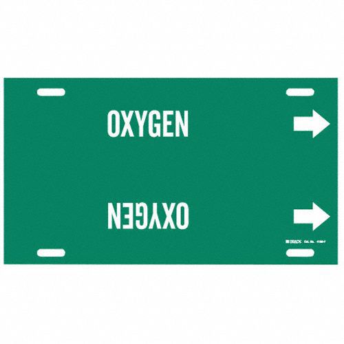 Pipe Marker: Oxygen, Green, White, Fits 6 to 7 7/8 in Pipe O.D., 1 Pipe Markers, With Arrows