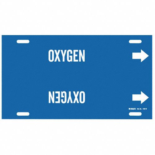 Pipe Marker: Oxygen, Blue, White, Fits 8 to 9 7/8 in Pipe O.D., 1 Pipe Markers, With Arrows