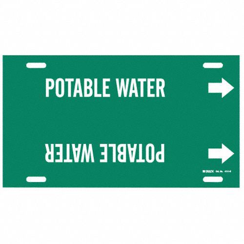 Pipe Marker: Potable Water, Green, White, Fits 8 to 9 7/8 in Pipe O.D., 1 Pipe Markers, With Arrows