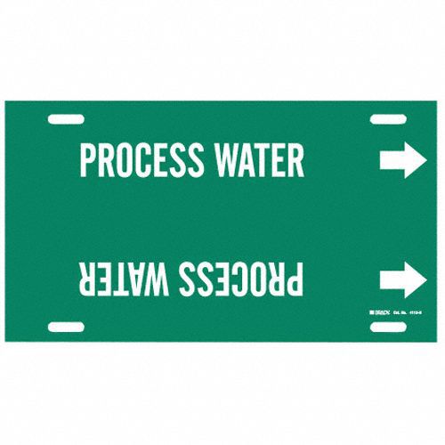 Pipe Marker: Process Water, Green, White, Fits 10 to 15 in Pipe O.D., 1 Pipe Markers, With Arrows