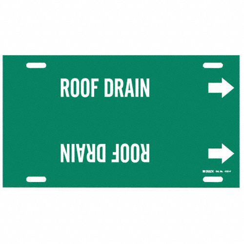 Pipe Marker: Roof Drain, Green, White, Fits 6 to 7 7/8 in Pipe O.D., 1 Pipe Markers, With Arrows