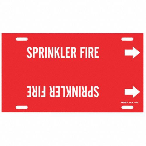 Pipe Marker: Sprinkler Fire, Red, White, Fits 10 to 15 in Pipe O.D., 1 Pipe Markers, With Arrows