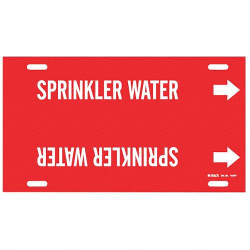 Pipe Marker: Sprinkler Water, Red, White, Fits 6 to 7 7/8 in Pipe O.D., 1 Pipe Markers, With Arrows