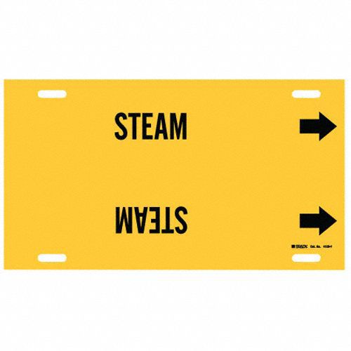 Pipe Marker: Steam, Yellow, Black, Fits 6 to 7 7/8 in Pipe O.D., 1 Pipe Markers, With Arrows