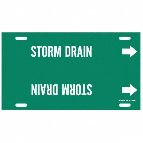 Pipe Marker: Storm Drain, Green, White, Fits 8 to 9 7/8 in Pipe O.D., 1 Pipe Markers, With Arrows