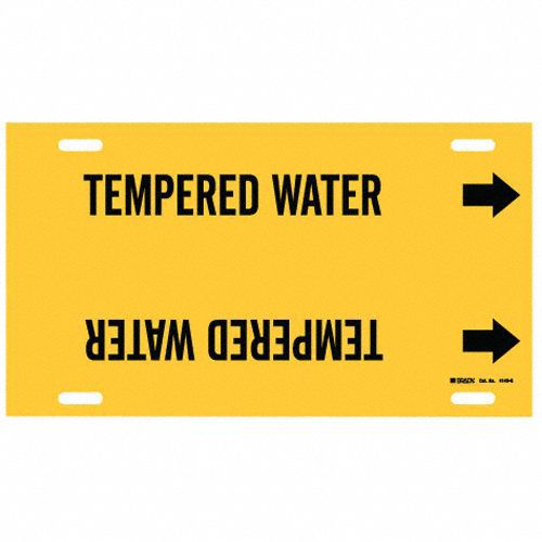 Pipe Marker: Tempered Water, Yellow, Black, Fits 8 to 9 7/8 in Pipe O.D., 1 Pipe Markers