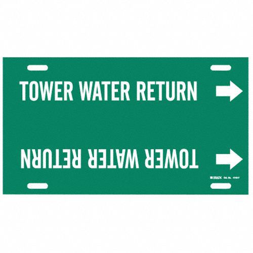 Pipe Marker: Tower Water Return, Green, White, Fits 6 to 7 7/8 in Pipe O.D., 1 Pipe Markers
