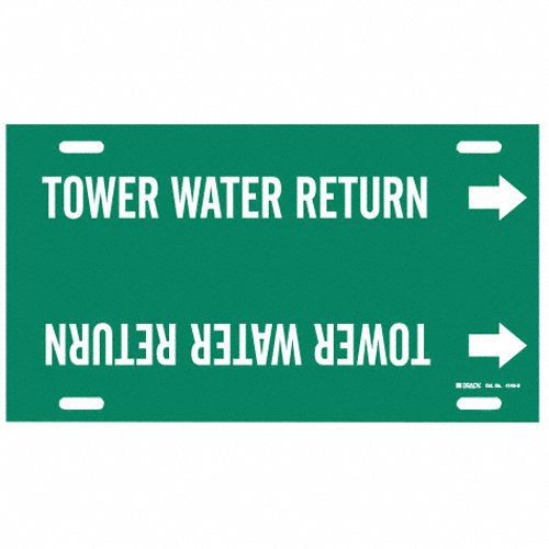 Pipe Marker: Tower Water Return, Green, White, Fits 10 to 15 in Pipe O.D., 1 Pipe Markers