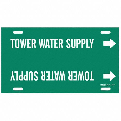 Pipe Marker: Tower Water Supply, Green, White, Fits 10 to 15 in Pipe O.D., 1 Pipe Markers
