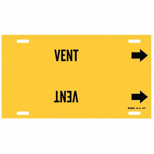 Pipe Marker: Vent, Yellow, Black, Fits 6 to 7 7/8 in Pipe O.D., 1 Pipe Markers, With Arrows