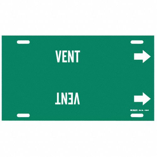 Pipe Marker: Vent, Green, White, Fits 8 to 9 7/8 in Pipe O.D., 1 Pipe Markers, With Arrows