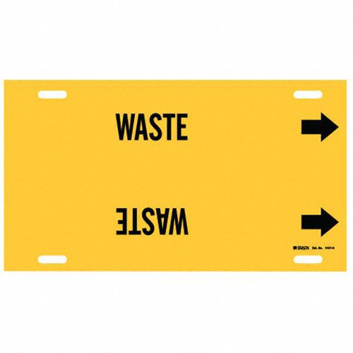 Pipe Marker: Waste, Yellow, Black, Fits 10 to 15 in Pipe O.D., 1 Pipe Markers, With Arrows