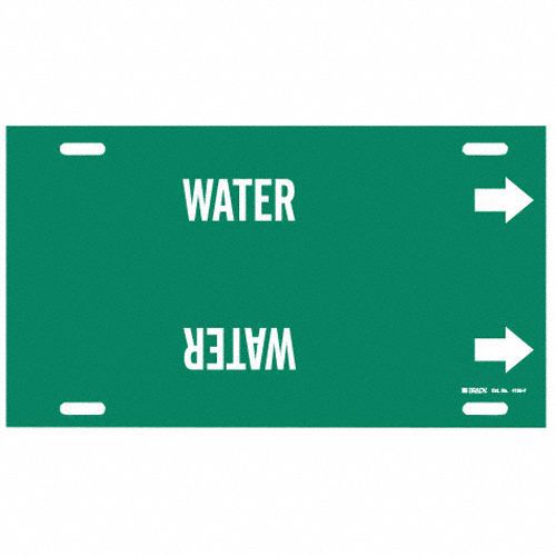 Pipe Marker: Water, Green, White, Fits 6 to 7 7/8 in Pipe O.D., 1 Pipe Markers, With Arrows