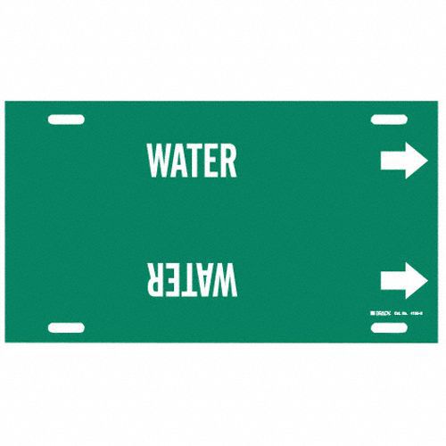 Pipe Marker: Water, Green, White, Fits 10 to 15 in Pipe O.D., 1 Pipe Markers, With Arrows