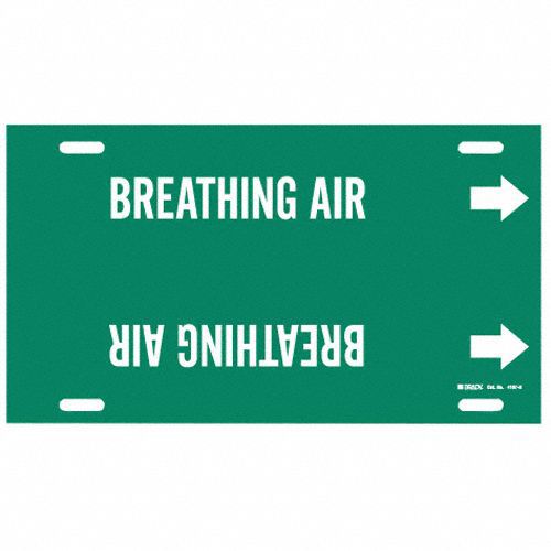 Pipe Marker: Breathing Air, Green, White, Fits 10 to 15 in Pipe O.D., 1 Pipe Markers, With Arrows