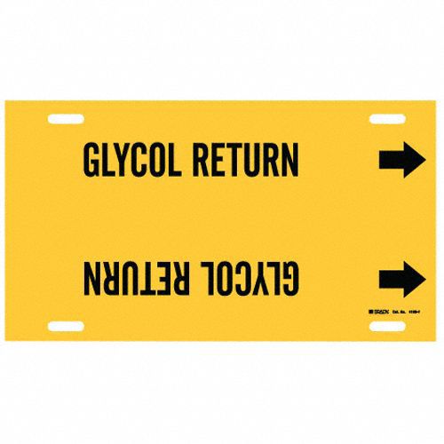 Pipe Marker: Glycol Return, Yellow, Black, Fits 6 to 7 7/8 in Pipe O.D., 1 Pipe Markers, With Arrows