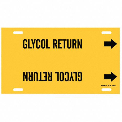 Pipe Marker: Glycol Return, Yellow, Black, Fits 8 to 9 7/8 in Pipe O.D., 1 Pipe Markers, With Arrows