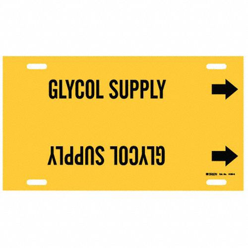 Pipe Marker: Glycol Supply, Yellow, Black, Fits 10 to 15 in Pipe O.D., 1 Pipe Markers, With Arrows