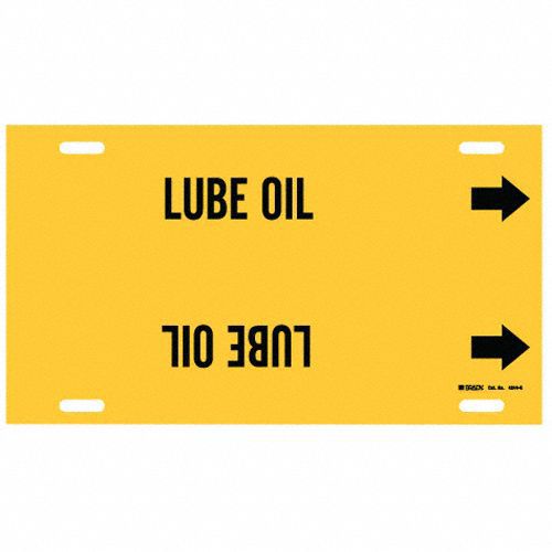 Pipe Marker: Lube Oil, Yellow, Black, Fits 8 to 9 7/8 in Pipe O.D., 1 Pipe Markers, With Arrows