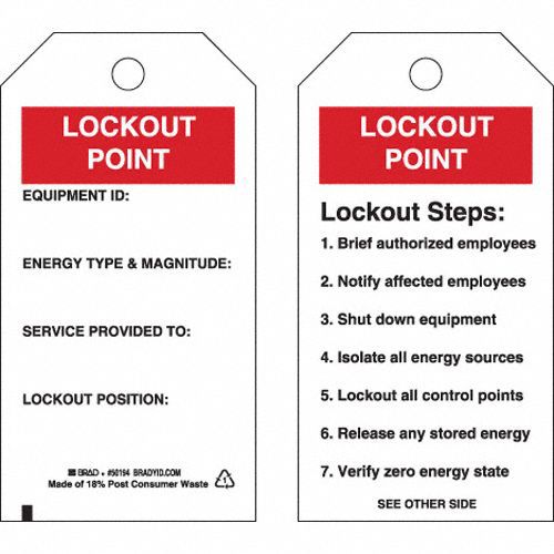 Lockout Tag: Lockout Point, Polyester, Write-On Surface, English, Lockout Point, Tag, Plastic