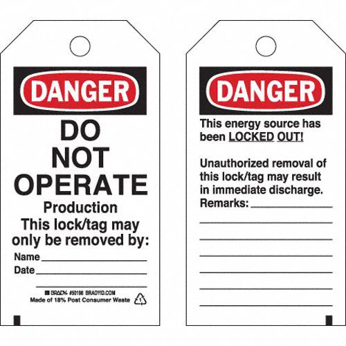 Danger Tag: Danger, Danger Do Not Operate, Polyester, Remarks, Write-On Surface, English, Tag