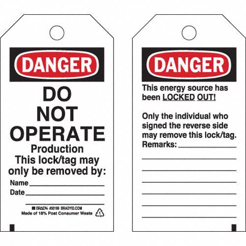 Danger Tag: Danger, Danger Do Not Operate, Polyester, Date/Name/Remarks, Write-On Surface, Tag
