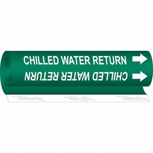 Pipe Marker: Chilled Water Return, Green, White, Fits 1/2 to 1 3/8 in Pipe O.D., 1 Pipe Markers