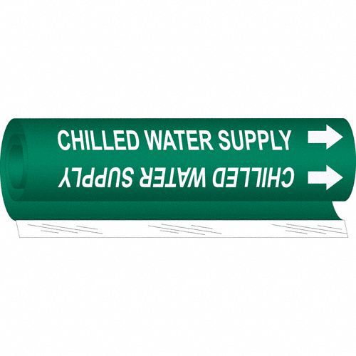 Pipe Marker: Chilled Water Supply, Green, White, Fits 1/2 to 1 3/8 in Pipe O.D., 1 Pipe Markers