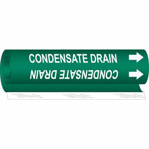 Pipe Marker: Condensate Drain, Green, White, Fits 1 1/2 to 2 3/8 in Pipe O.D., 1 Pipe Markers