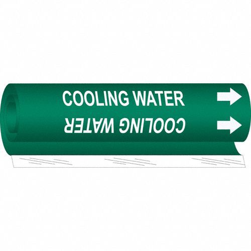 Pipe Marker: Cooling Water, Green, White, Fits 2 1/2 to 7 7/8 in Pipe O.D., 1 Pipe Markers
