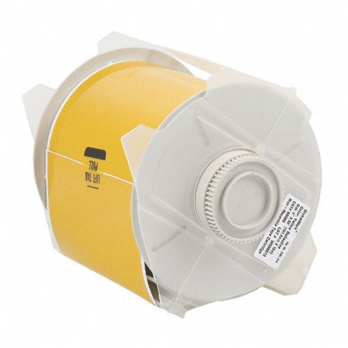 Continuous Label Stock: 4 in x 50 ft, Plastic, Yellow (Gloss), Outdoor