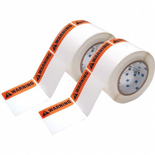 Pre-Cut Label Stock Roll: Warning, Warning Header, 3 in x 3 in, 3 in, Polyester, White, 500 Labels