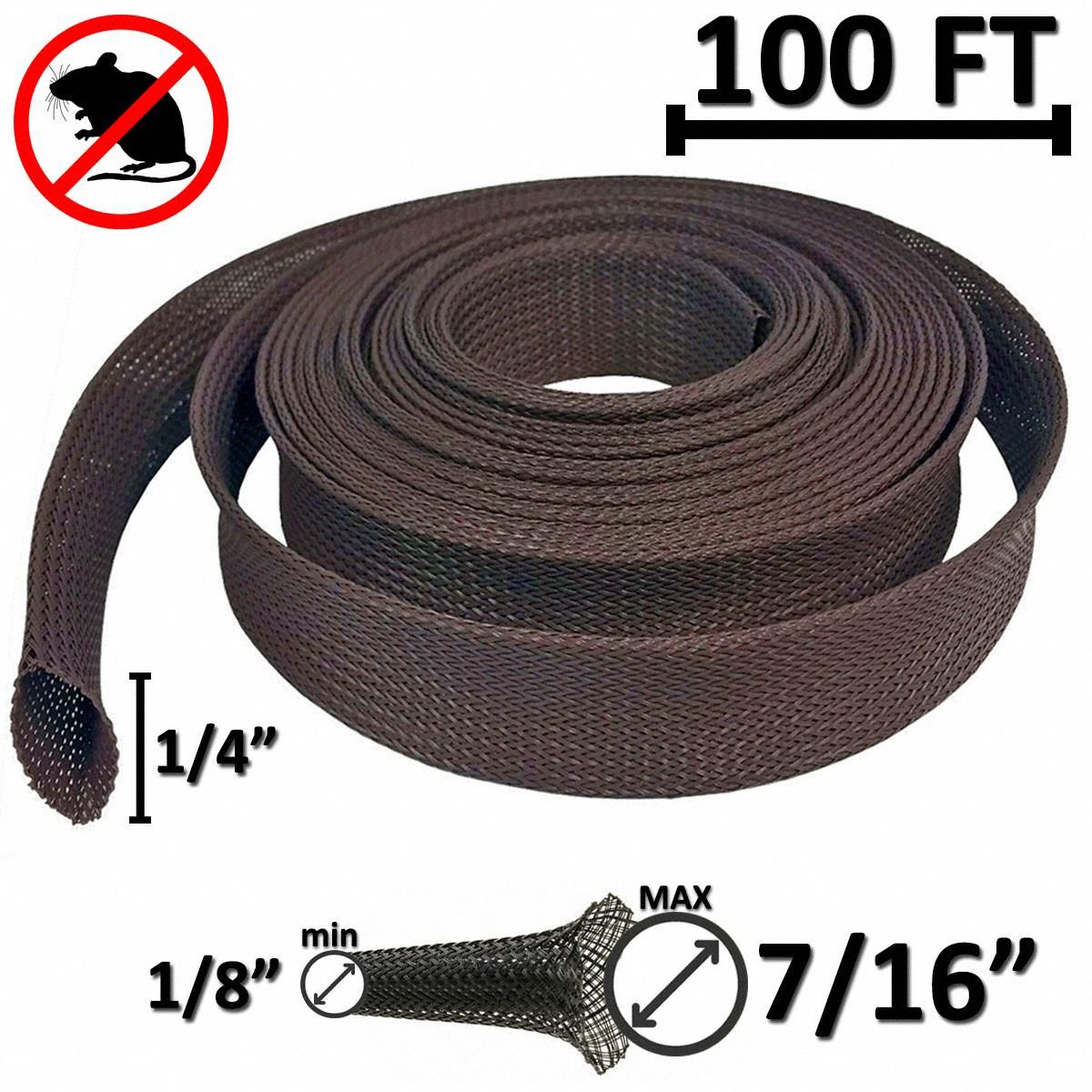 Braided Sleeving: 1/8 in Inside Dia, Expandable, For 0.43 in Max Bundle Dia, 100 ft Lg, Polyester