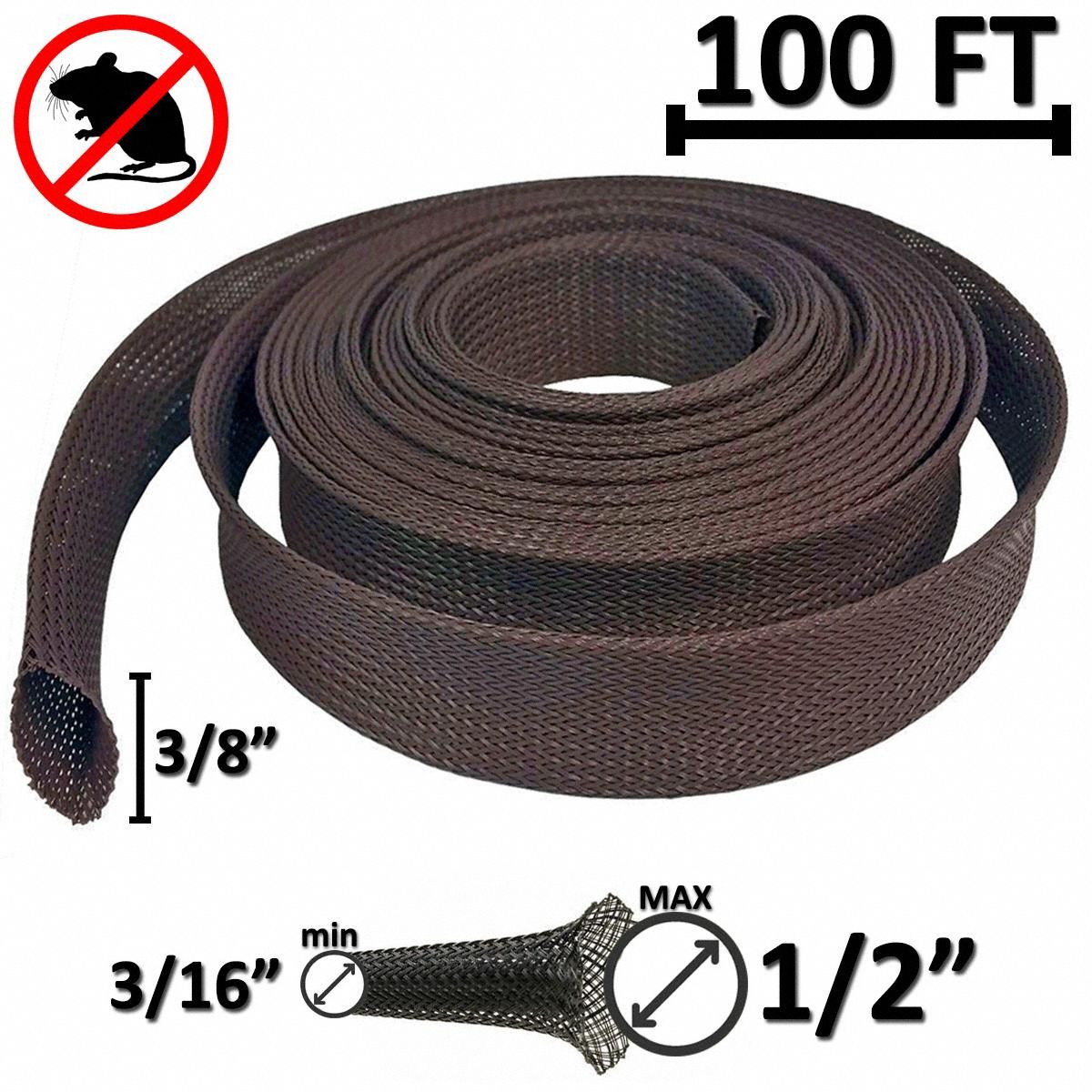 Braided Sleeving: 1/4 in Inside Dia, Expandable, For 0.5 in Max Bundle Dia, 100 ft Lg, Polyester