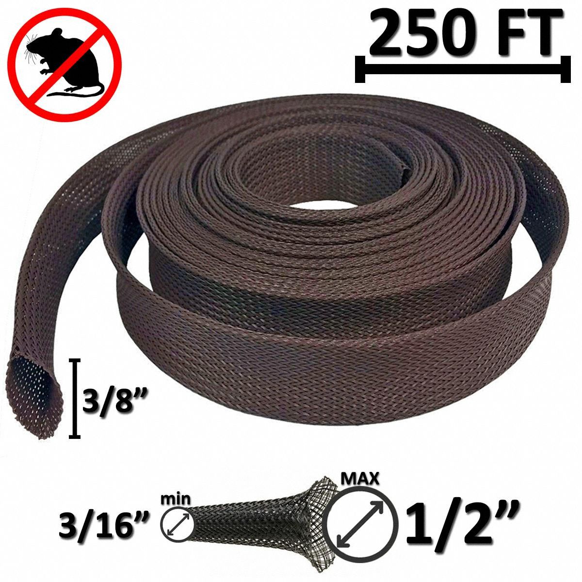 Braided Sleeving: 1/4 in Inside Dia, Expandable, For 0.5 in Max Bundle Dia, 250 ft Lg, Polyester
