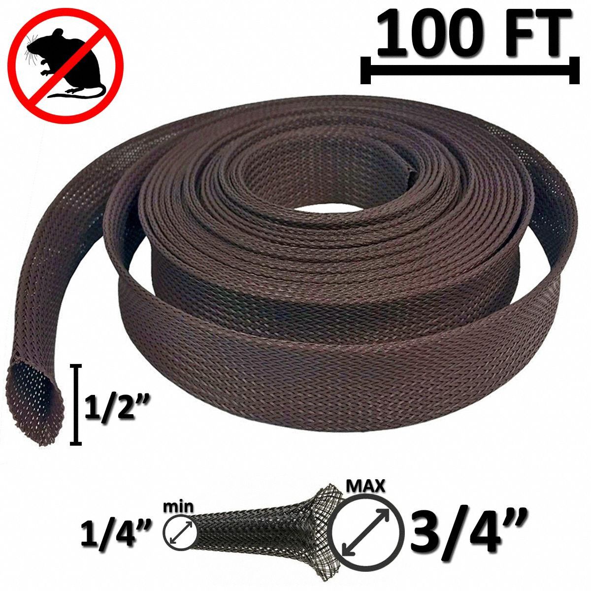 Braided Sleeving: 5/16 in Inside Dia, Expandable, For 0.75 in Max Bundle Dia, 100 ft Lg, Polyester