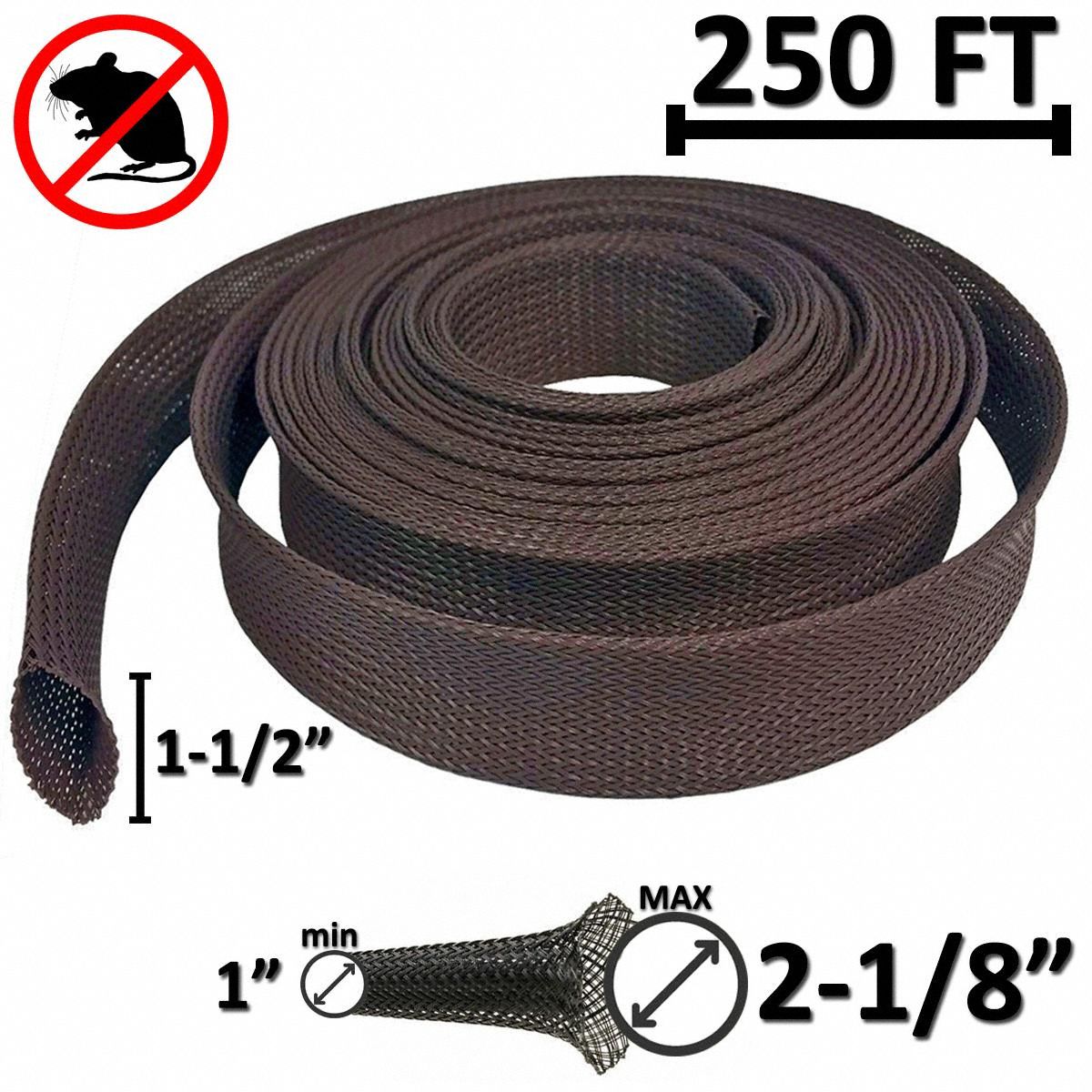 Braided Sleeving: 15/16 in Inside Dia, Expandable, For 2.125 in Max Bundle Dia, 250 ft Lg, Polyester
