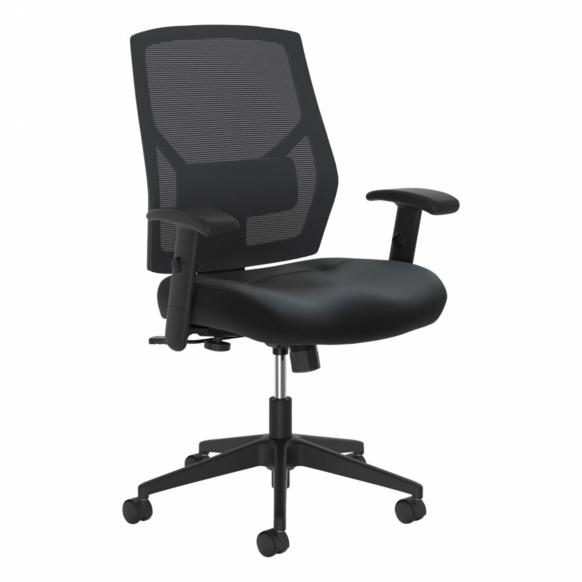 Office Chair: Crio, Ht/Left/Right Slide, Black, Leather & Mesh Material, 26 in Back Ht