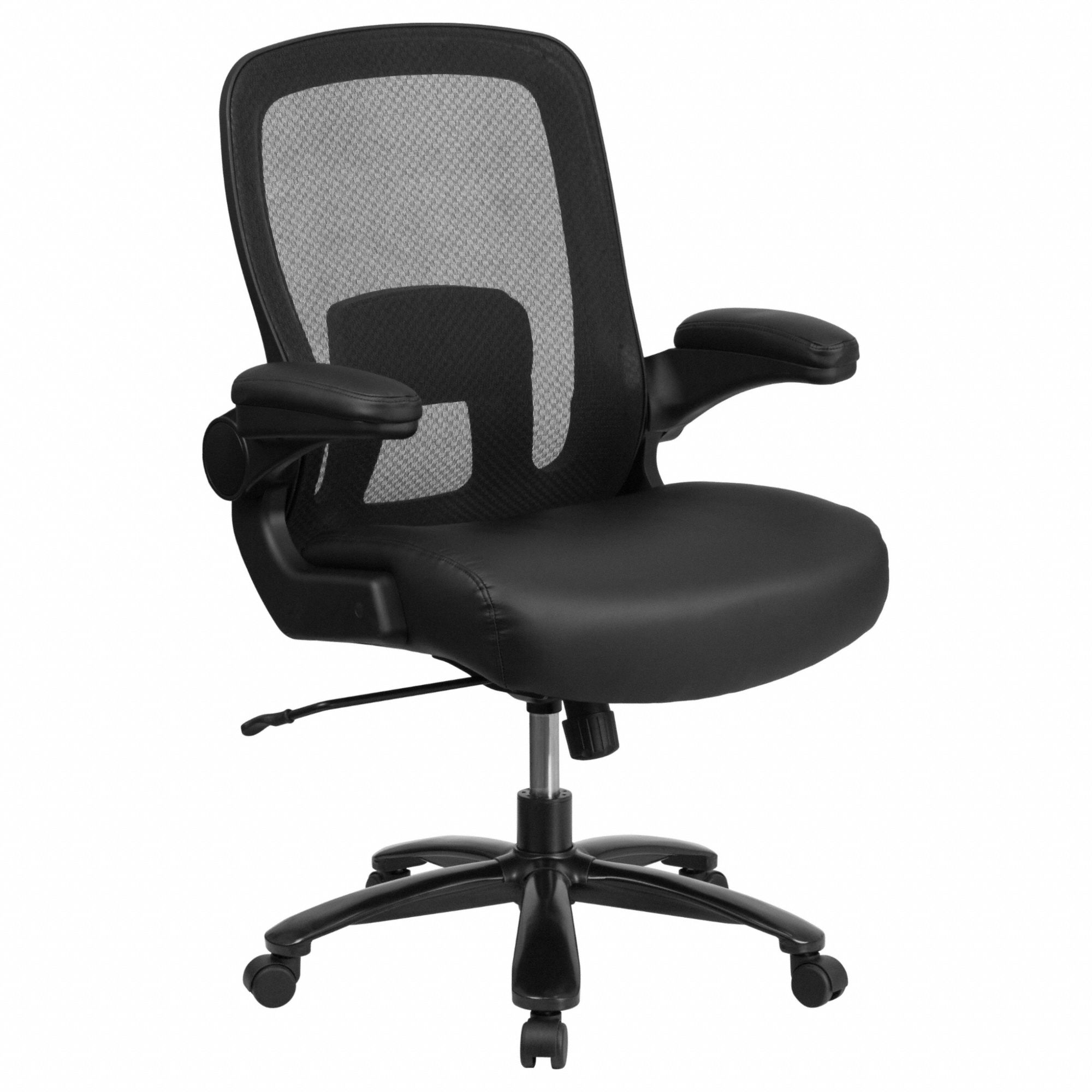 Office Chair: Hercules, Flip Up, Black, Faux Leather & Mesh Material, 26 in Back Ht