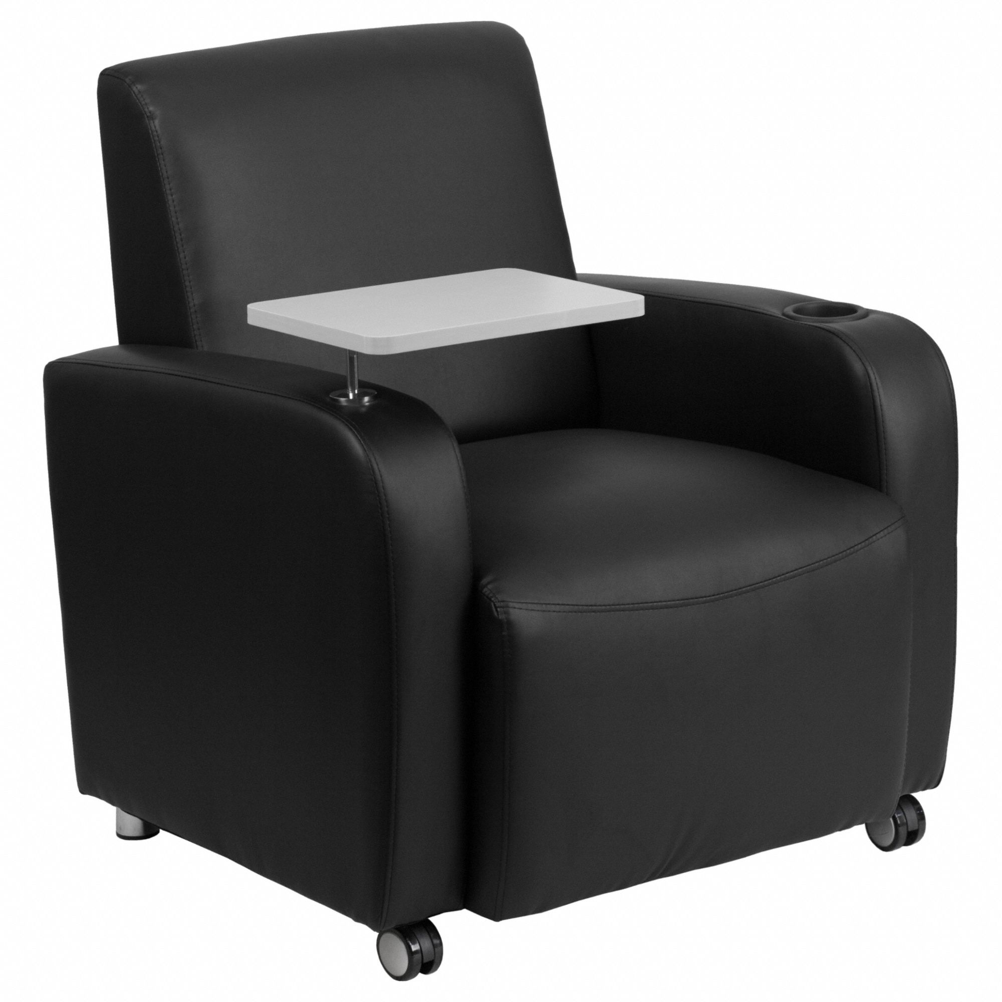 Armchair: Black, Gray, 4 Casters/Glides, 41 in Overall Wd, 35 in Overall Ht