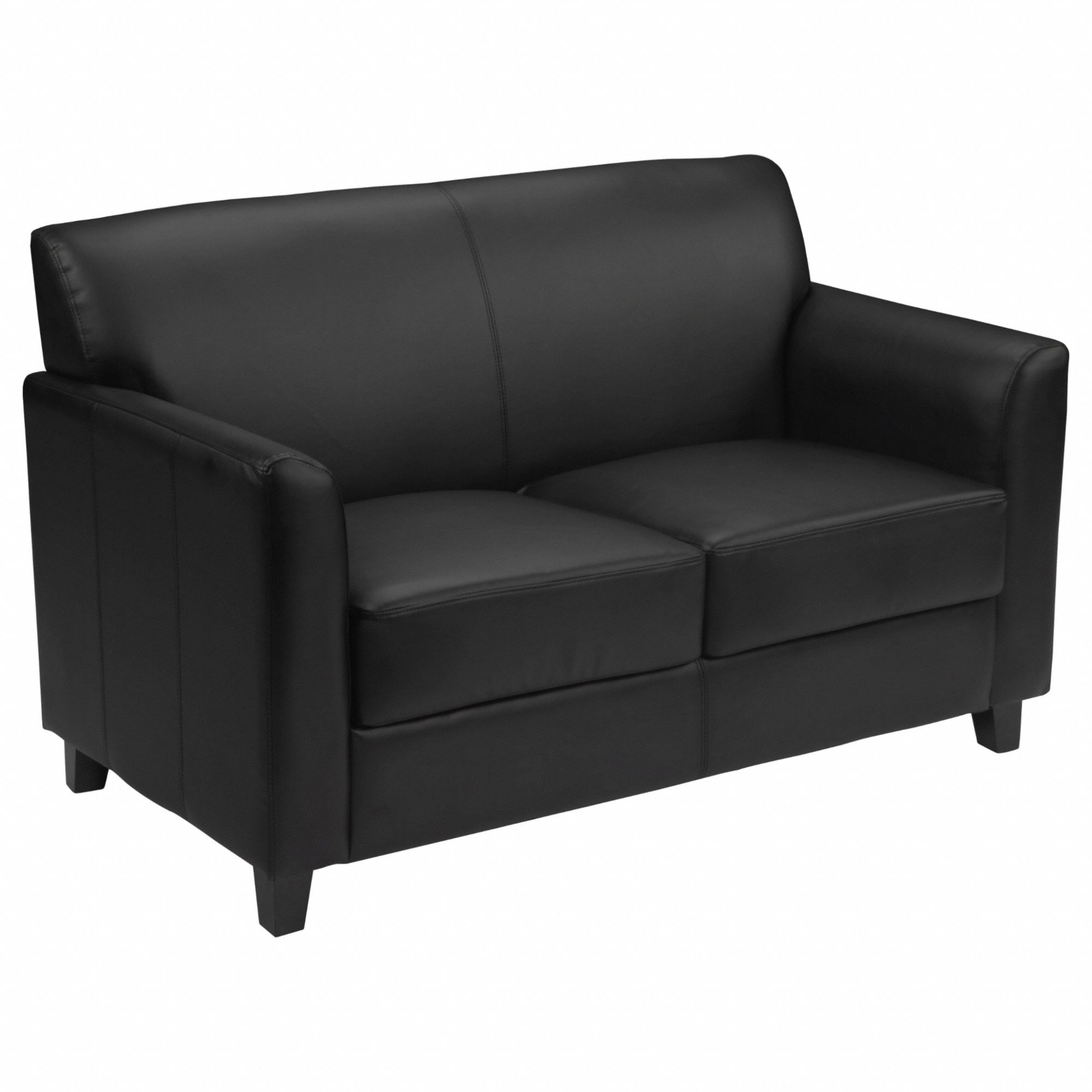 Sofa: Black, Black, Faux Leather, Wood, 42 in Seat Wd, 19 1/2 in Seat Dp