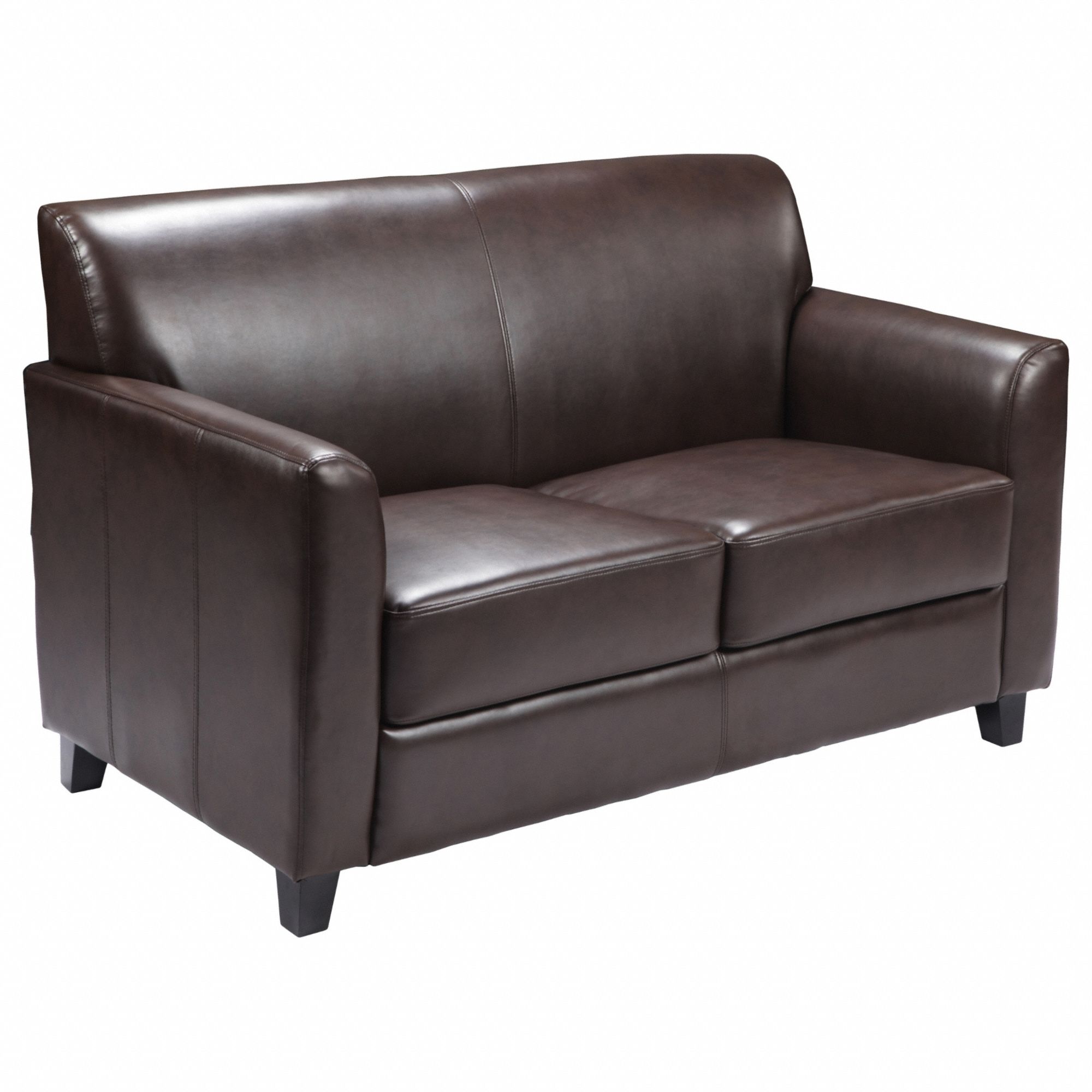 Sofa: Brown, Black, Faux Leather, Wood, 42 in Seat Wd, 19 1/2 in Seat Dp