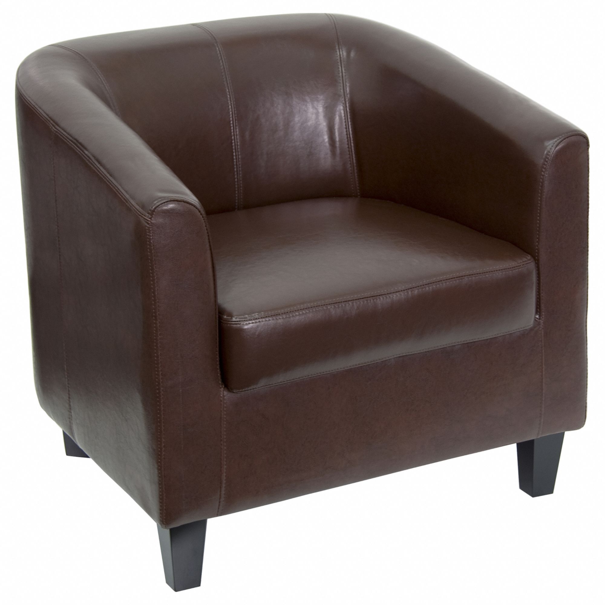 Barrel Chair: Brown, Black, 0 Casters/Glides, 29 3/4 in Overall Wd, 28 in Overall Ht