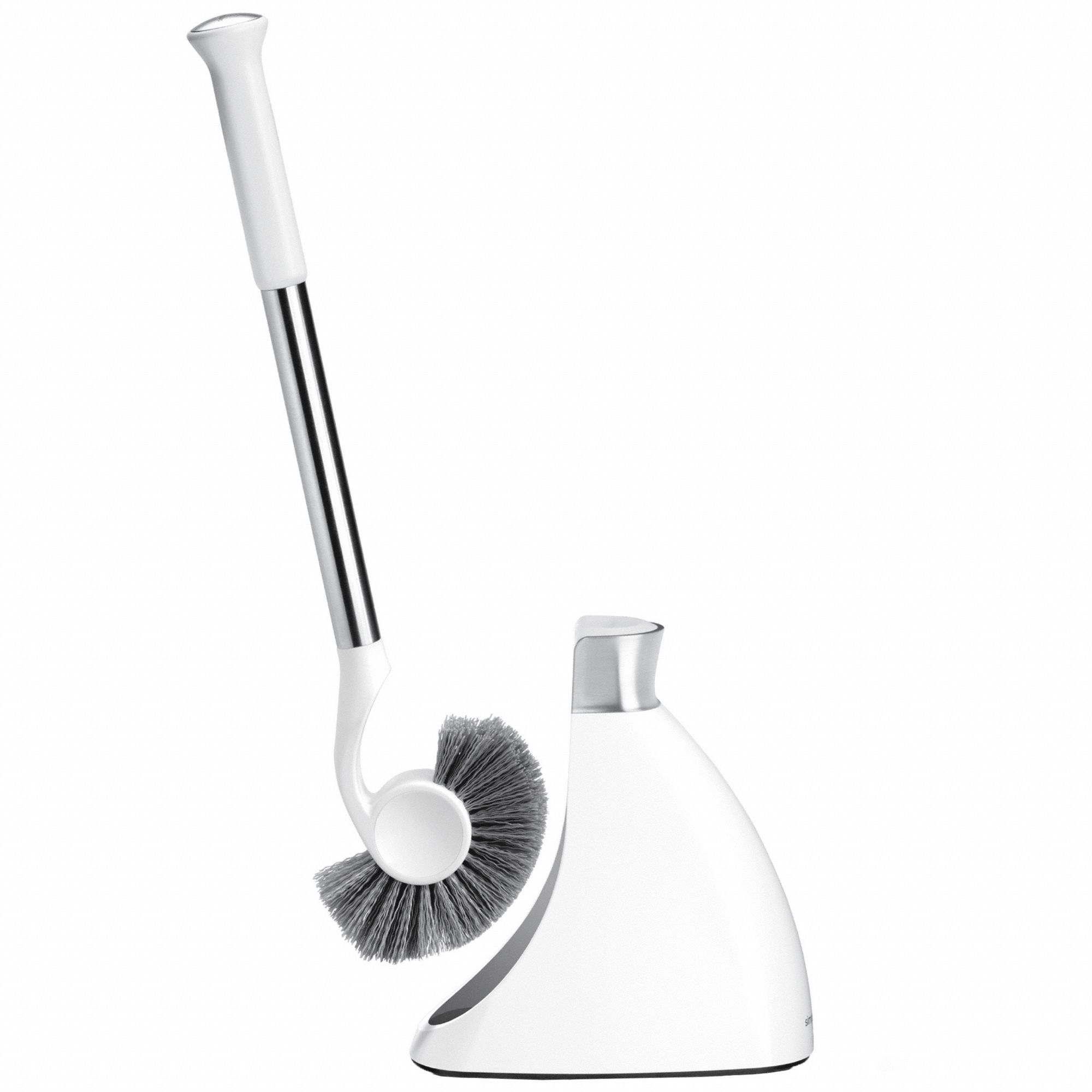 Toilet Brush with Caddy: Polypropylene, Gray, 1 1/2 in Brush Lg, Stainless Steel Handle