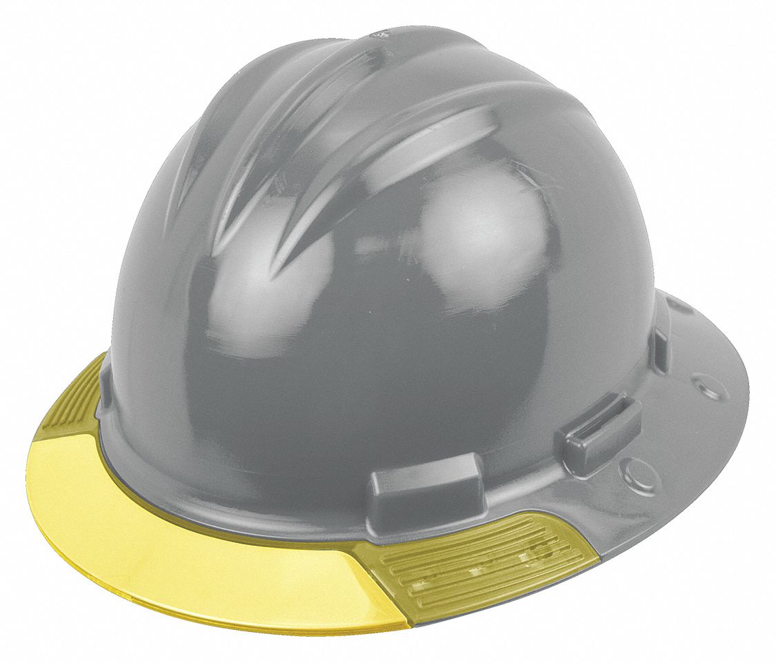 HARD HAT FULL BRIM 4 POINT RATCHET CSA E GREY YELLOW SIZE 6 TO 8 POLYETHYLENE COTTON