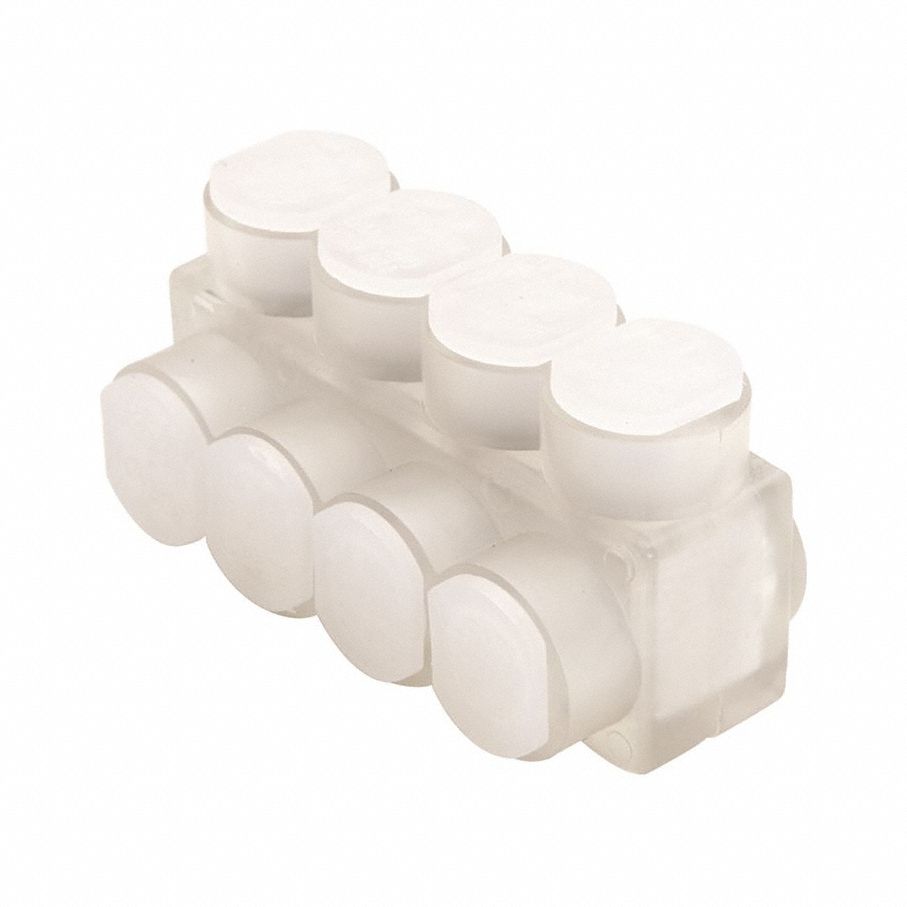 BURNDY Multitap Connector: 4 Port, Single-Sided Entry, 14 AWG – 2/0 AWG Wire Size, Clear (MPN BIBS2/04). Key specifications — Body Material: Aluminum; Brand: BURNDY.