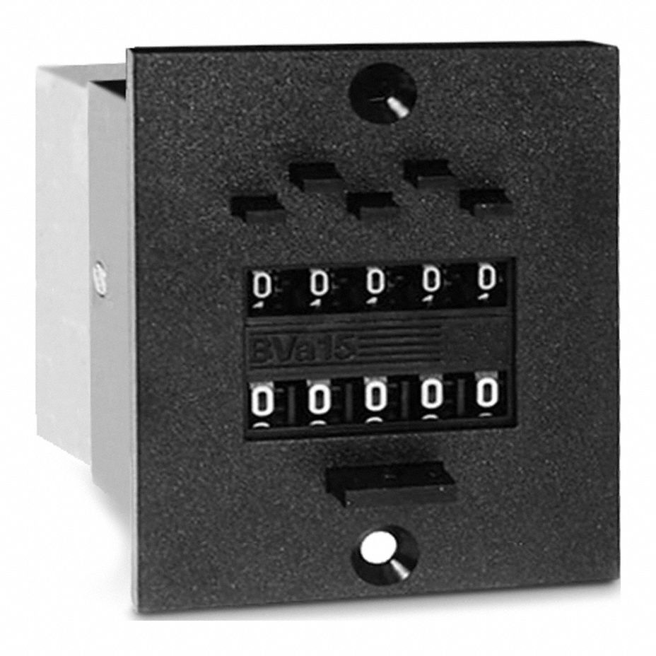Electromechanical Counter: Front Panel Mounting, 2 5/8 in x 2 1/4 in, 90 V AC – 110 V AC