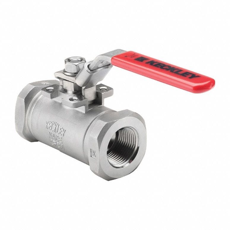 Manual Two-Way Ball Valve: 1/4 in, 316 Stainless Steel, Straight, FNPT x FNPT, One-Piece
