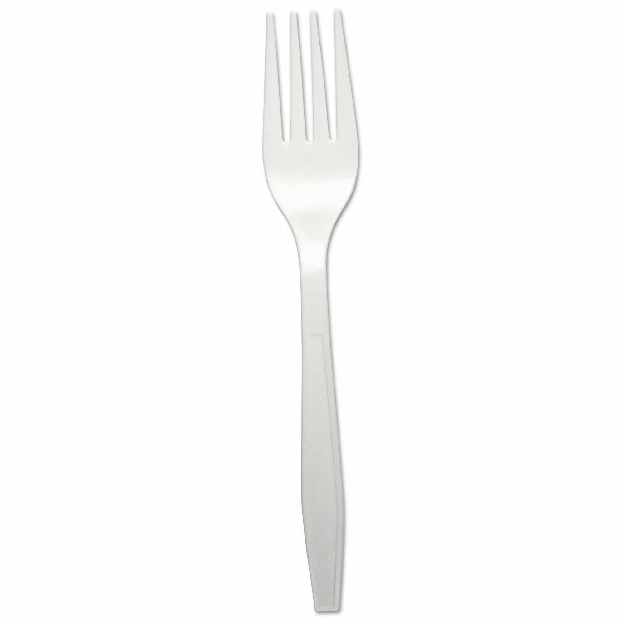 Disposable Fork: White, Heavy-Wt, Plastic, Unwrapped, 1, 000 PK