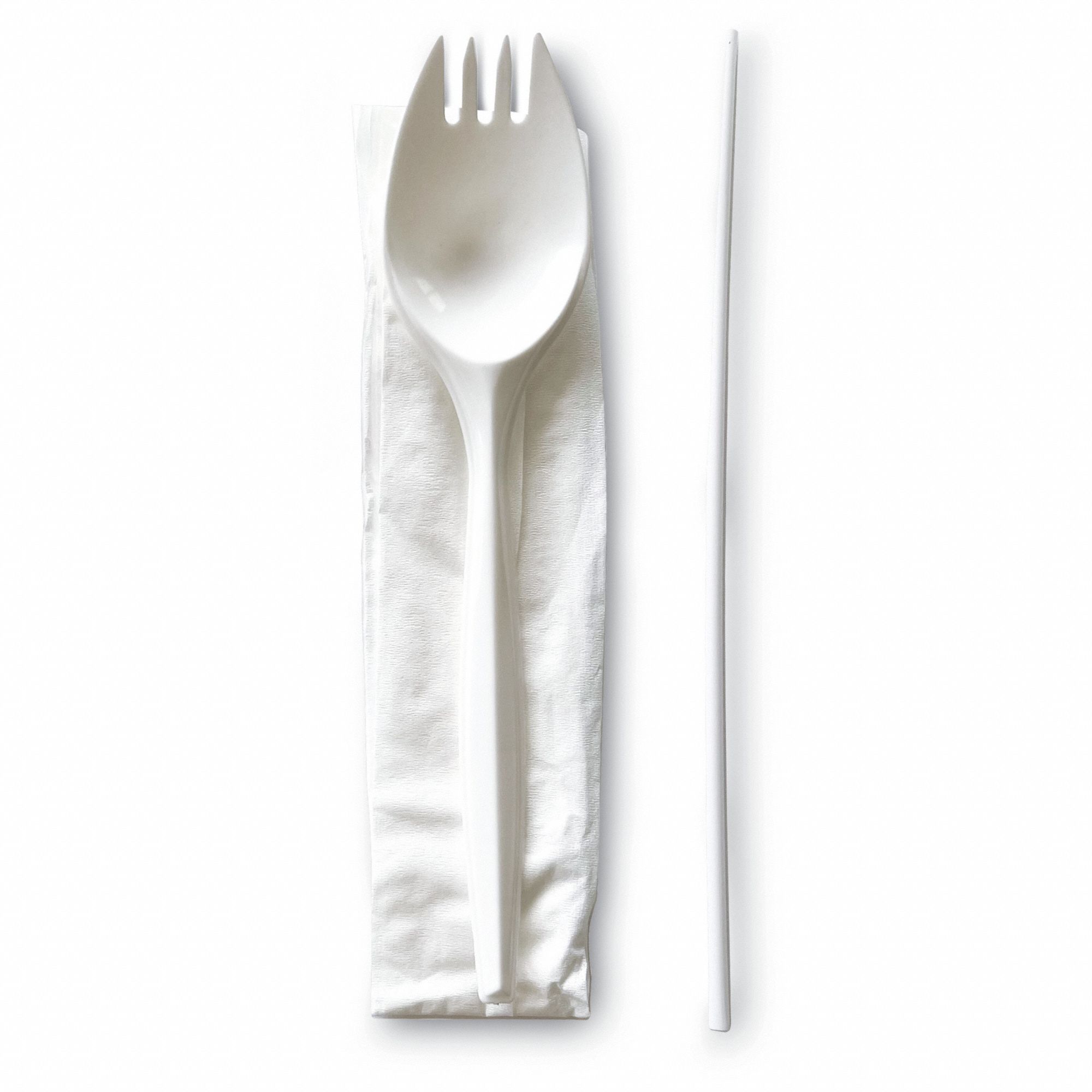GRAINGER APPROVED Disposable Cutlery Set White, Plastic, Wrapped